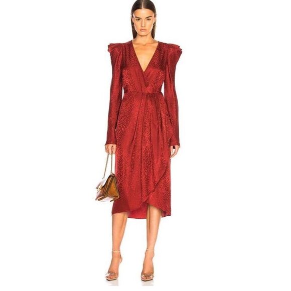 A.L.C. Carolina Puff Shoulder Silk Jacquard Dress in red - Picture 1 of 12